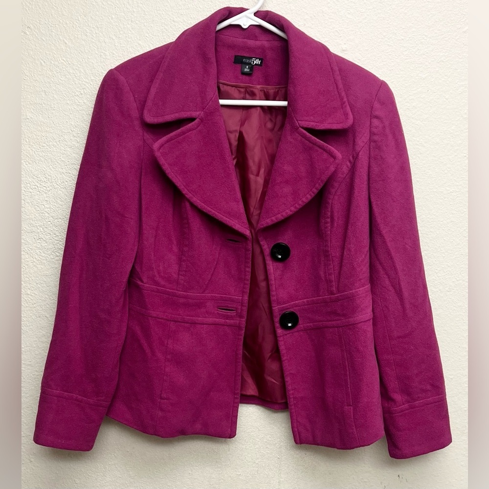 East 5th Wool & Rayon Blend Pea Coat Fuschia Size Small (READ)